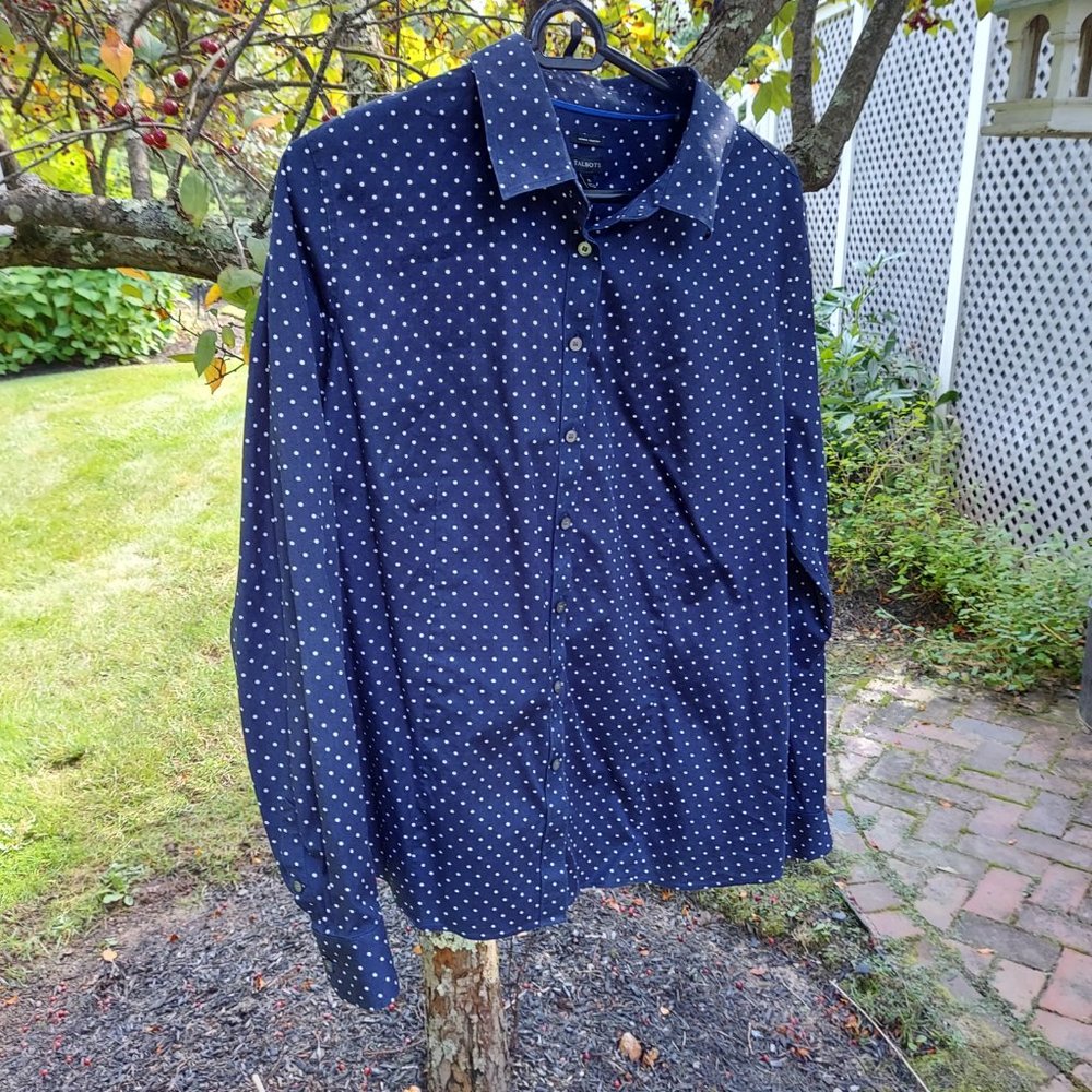 Talbots Women's LS Polka Dot Button Down Blouse Size 16 Navy/White Career